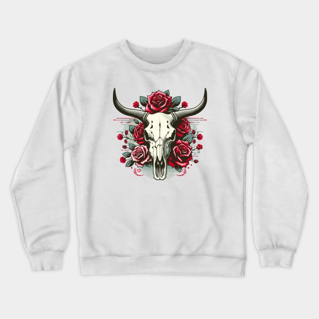 Bull skull with rose flowers Crewneck Sweatshirt by Art_Boys